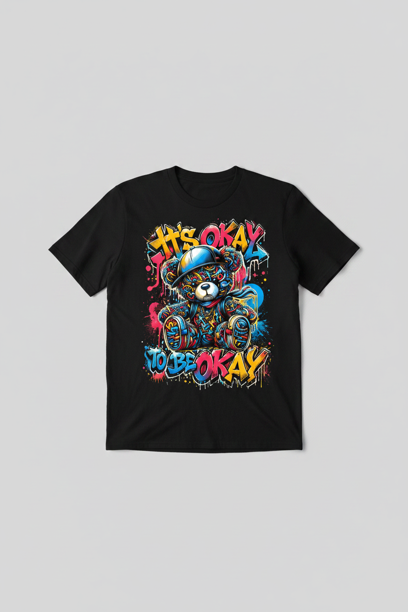 It's Okay To Be Okay graphic tee black t-shirt mockup